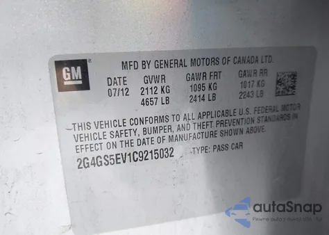 2012 Buick Regal Turbo - Premium 1 from USA, damaged, VIN 2G4GS5EV1C9215032